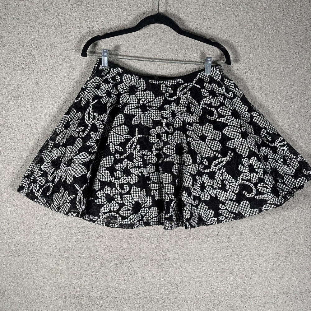 Jodi Kristopher Skirt 5 Black White Floral Gingham Lace Tulle Skater Whimsigoth